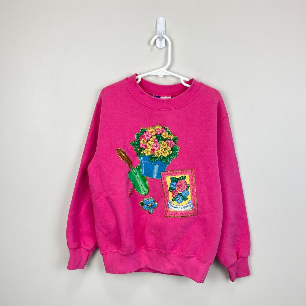 Vintage Max Active Pink Garden Sweatshirt 7-8 USA